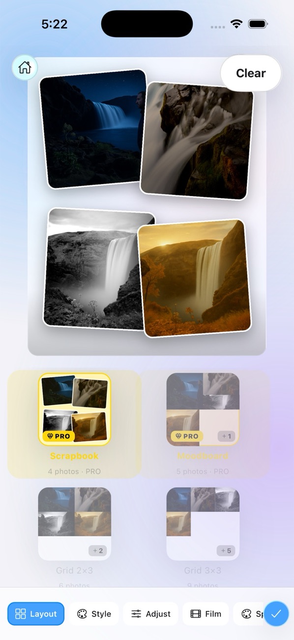 Collage builder with a premium Scrapbook template